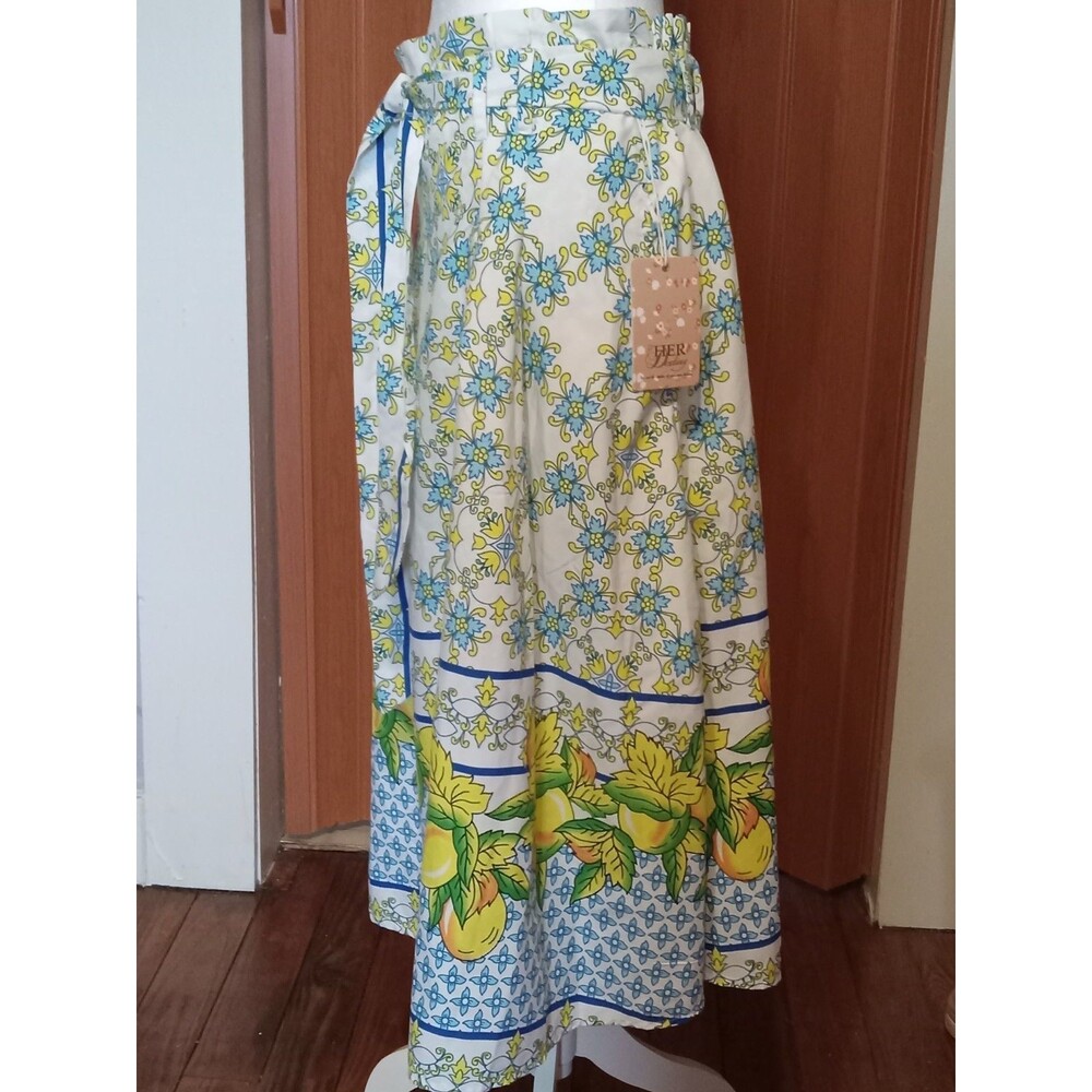 NWT Her Destiny Long Skirt with lemons with blue and Yellow flowers Large - Picture 2 of 14